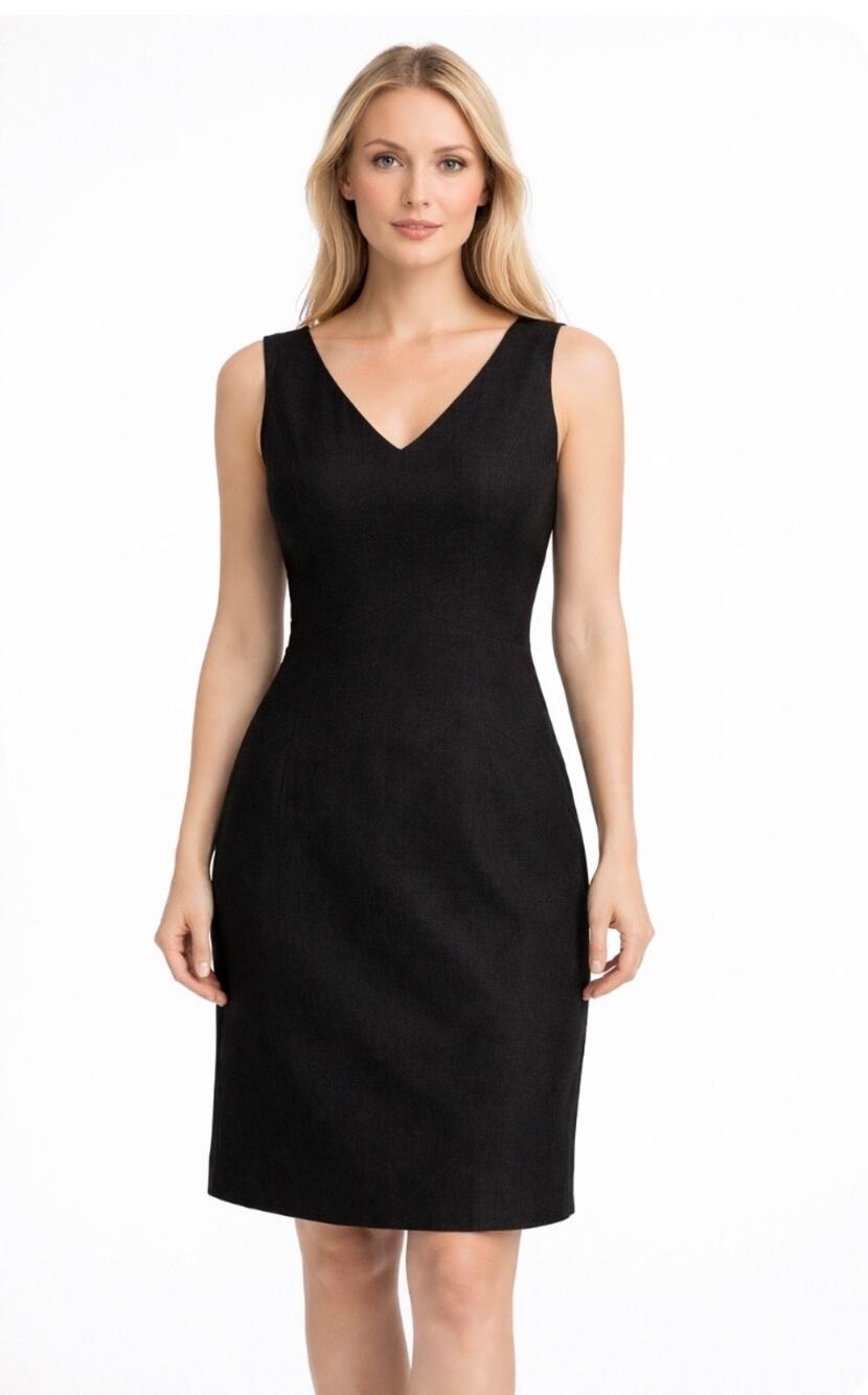 Talbots Dress Vintage Black Linen Lined Fit Flare Sleeveless V Neck Women's 10